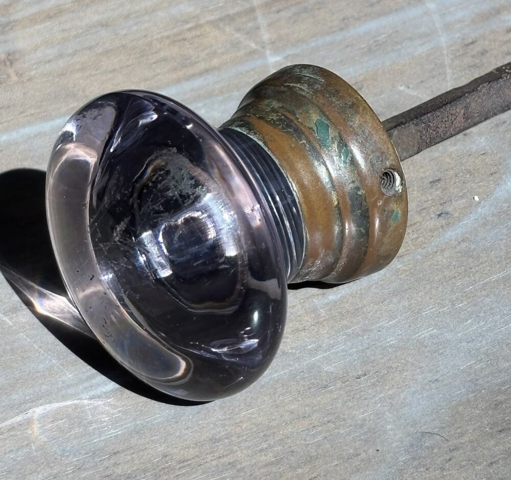 Antique Victorian Amethyst Manganese Glass Door Knob Brass Ferrule UV Glow